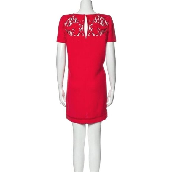 THE KOOPLES Red Short Sleeve Embroidered Lace Mini Shift Dress Women's Size M - Picture 3 of 16